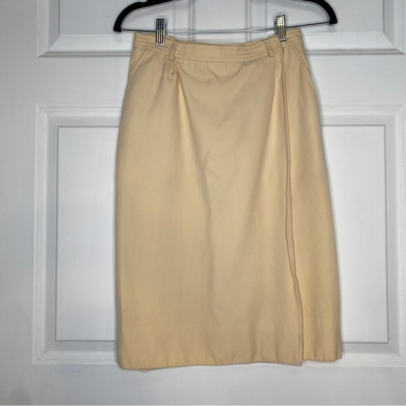 Vtg Yves Saint Laurent Rive Gauche Cream Wrap Pleated Skirt Size FR 42 US M/L - Picture 1 of 11